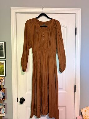 Women's Rust Brown Long Sleeve Midi Dress